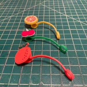 NWOT Set of 3 Silicone Fruit Straw Toppers